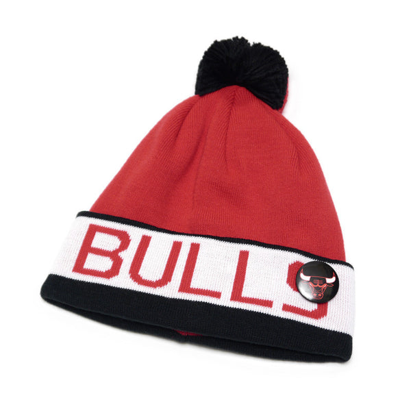 Vintage Bulls Mitchell & Ness Block Pom Beanie Red/Black