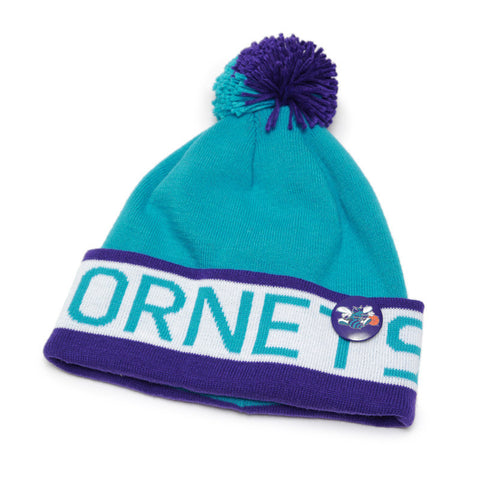 Vintage Hornets Mitchell & Ness Block Pom Beanie Teal/Purple