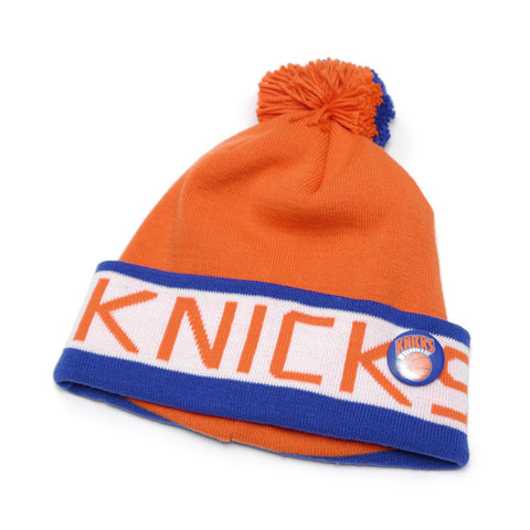 Vintage Knicks Mitchell & Ness Block Pom Beanie Orange/Blue