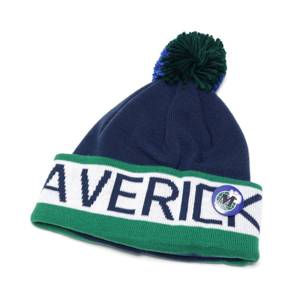 Vintage Mavericks Mitchell & Ness Block Pom Beanie Navy/Green