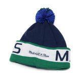 Vintage Mavericks Mitchell & Ness Block Pom Beanie Navy/Green