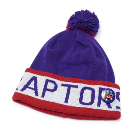 Vintage Raptors Mitchell & Ness Block Pom Beanie Purple/Red