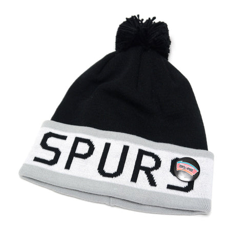 Vintage Spurs Mitchell & Ness Block Pom Beanie Black/White